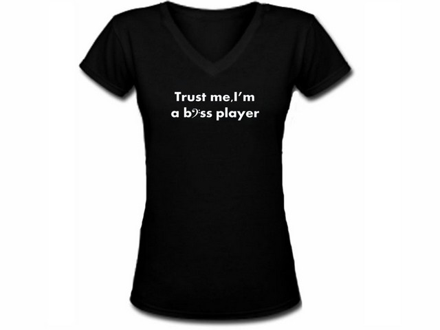 Trust me I'm a bass player clef woman girls black t shirt